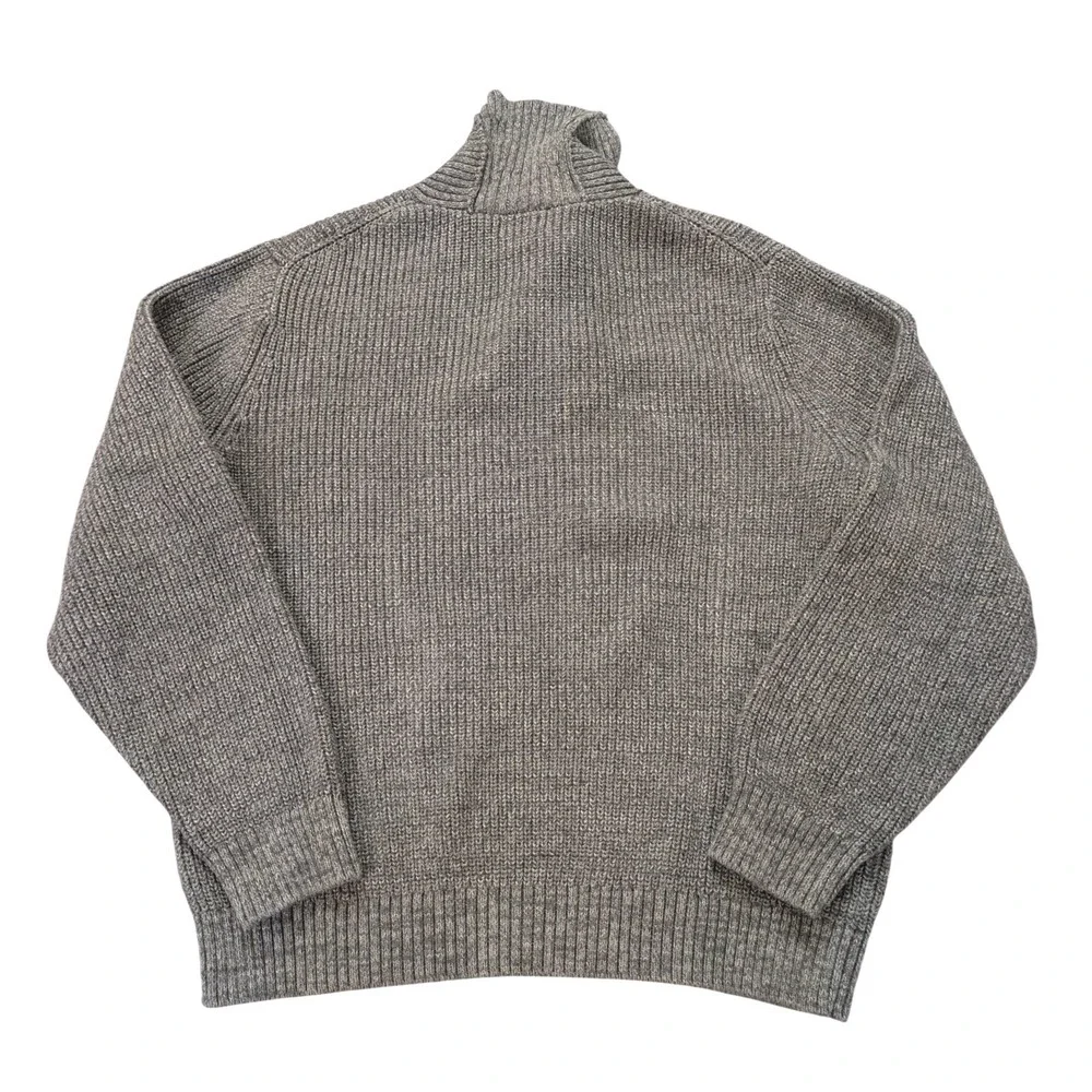 LL Bean Mens XL Shawl Collar Sweater Gray Cotton Elbow Patch Cabincore Heritage